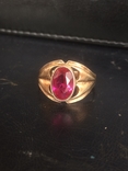 Перстень с красным камнем в позолоте 875, фото №2