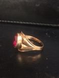 Перстень с красным камнем в позолоте 875, фото №4