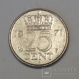 Нідерланди 25 центів, 1971, фото №2