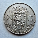 Нидерланды, 2,5 серебряных гульдена 1961, фото №2