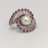Винтажное золотое кольцо с жемчугом и рубинами, фото №2