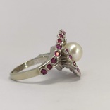 Винтажное золотое кольцо с жемчугом и рубинами, фото №11