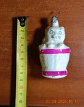 Старая стеклянная новогодняя игрушка на ёлку Кошка в корзинке. Из СССР. Высота 8 см., photo number 13