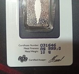 Швейцария, банковский номерной слиток, серебро 10 гр., коробка, сертификат, 646, фото №8