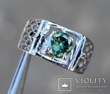 Перстень с муассанитом 1.75ct BLUE GREEN., фото №5