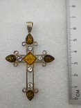 Кулон подвеска крест серебро 925 янтарь, фото №7
