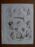 Старинная большая гравюра Античные головные уборы 2, фото №2