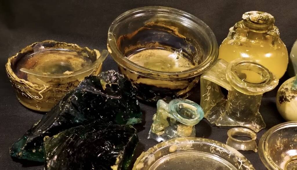 Scientists discovered a lot of glassware, bottles, cups, plates.