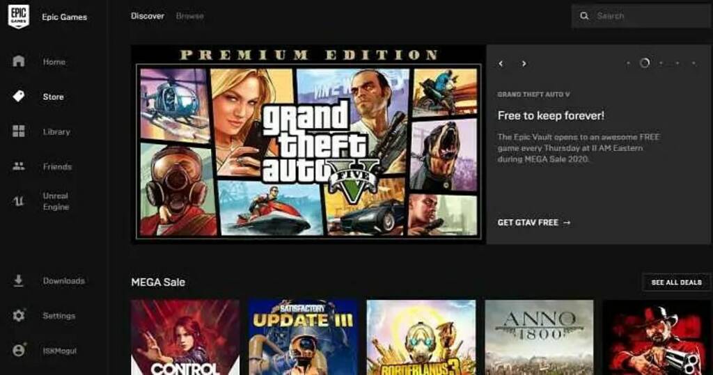 Distribution of the GTA 5 game in the Epic Games Store.