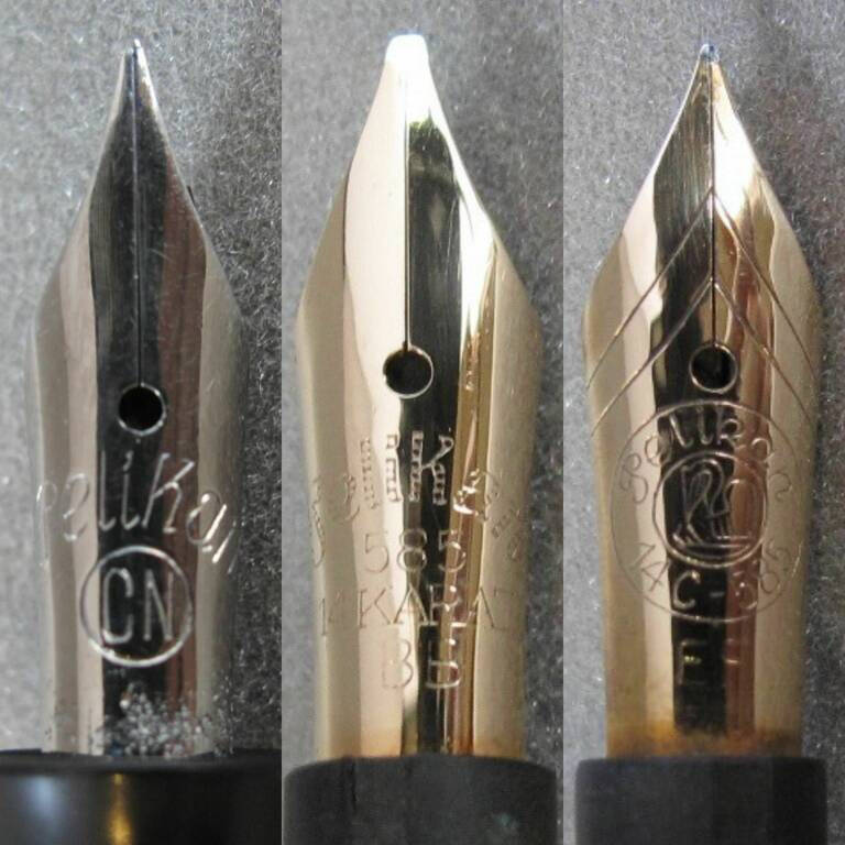 Зліва направо: сталеве перо, золоте, золоте (новий дизайн).