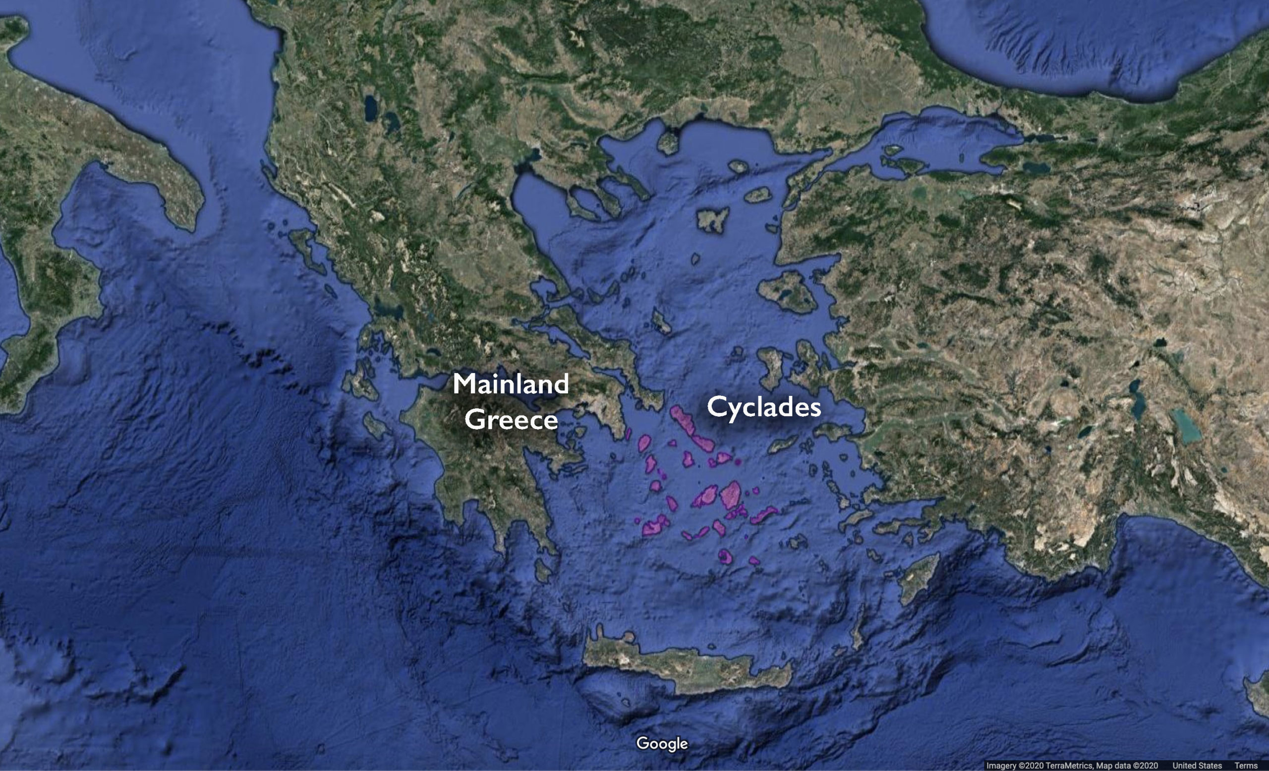 Cyclades on the map of Greece