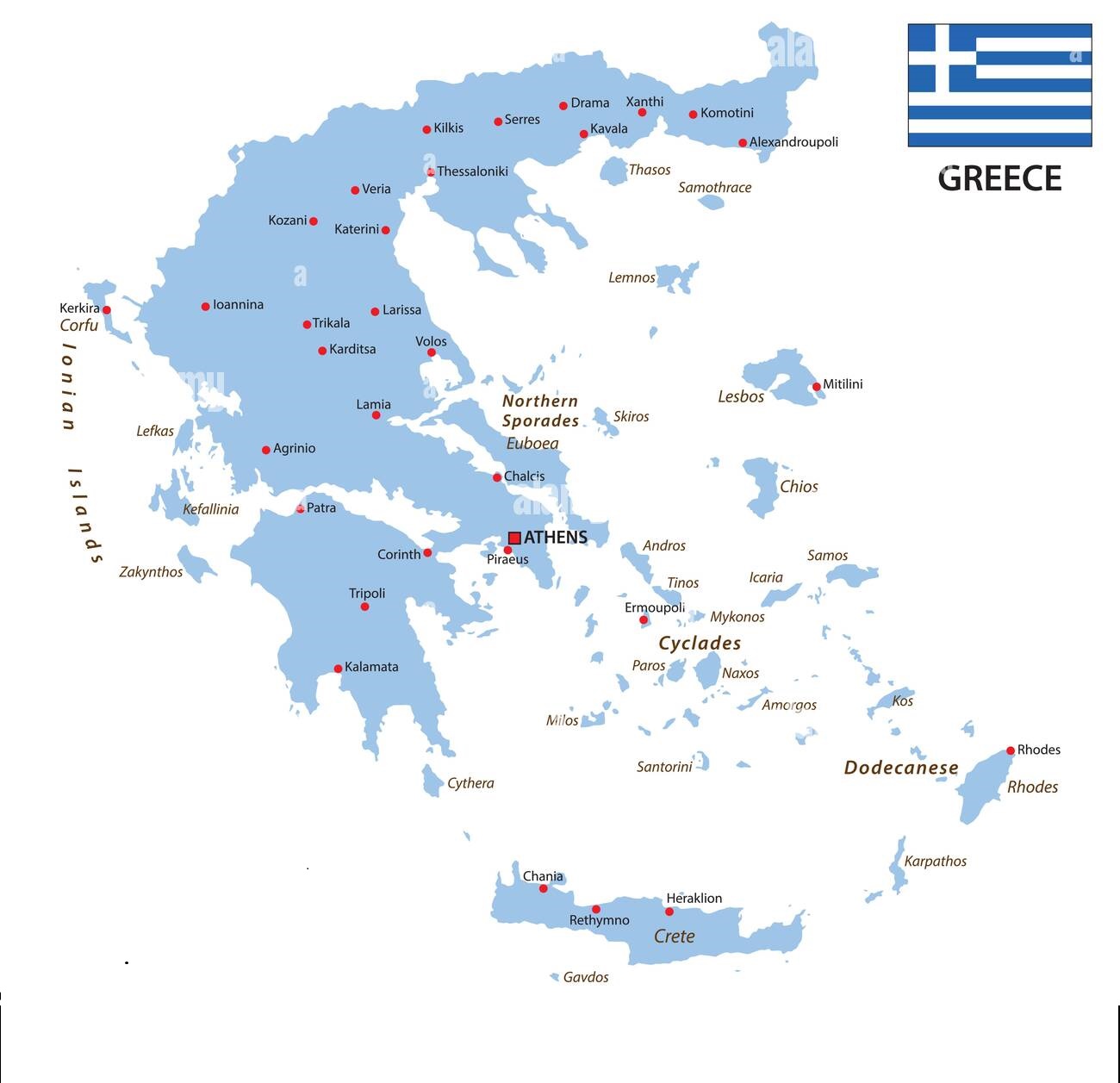 Lesbos on the map of Greece