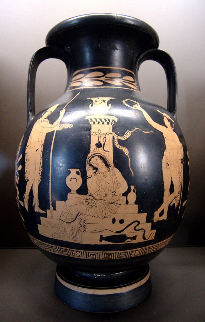 Electra at the tomb of Agamemnon, Lucan vase 380-370. BC.