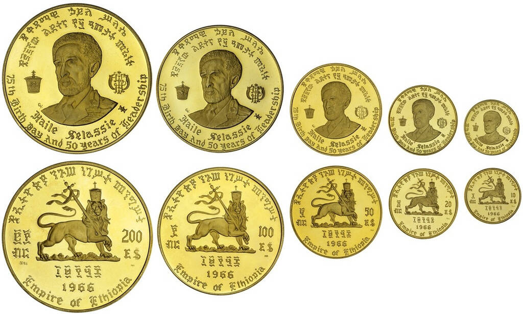 Set of 10, 20, 50, 100 and 200 birr 75th anniversary of the birth and 50th anniversary of the reign of Emperor Haile Selassie I