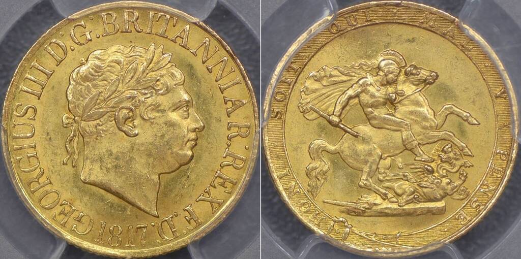 Соверен Георга III, 1817 р., PCGS MS63+