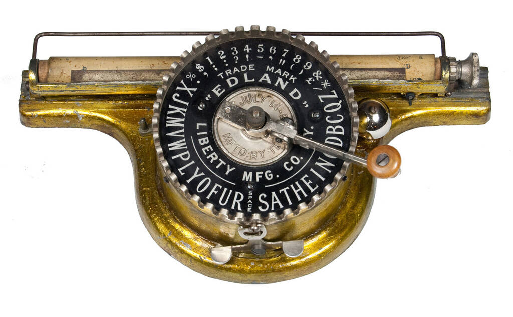 Безклавіатурна друкарська машинка Edland. Виробник: Liberty Manufacturing Co. США, Нью-Йорк, 1892 рік
