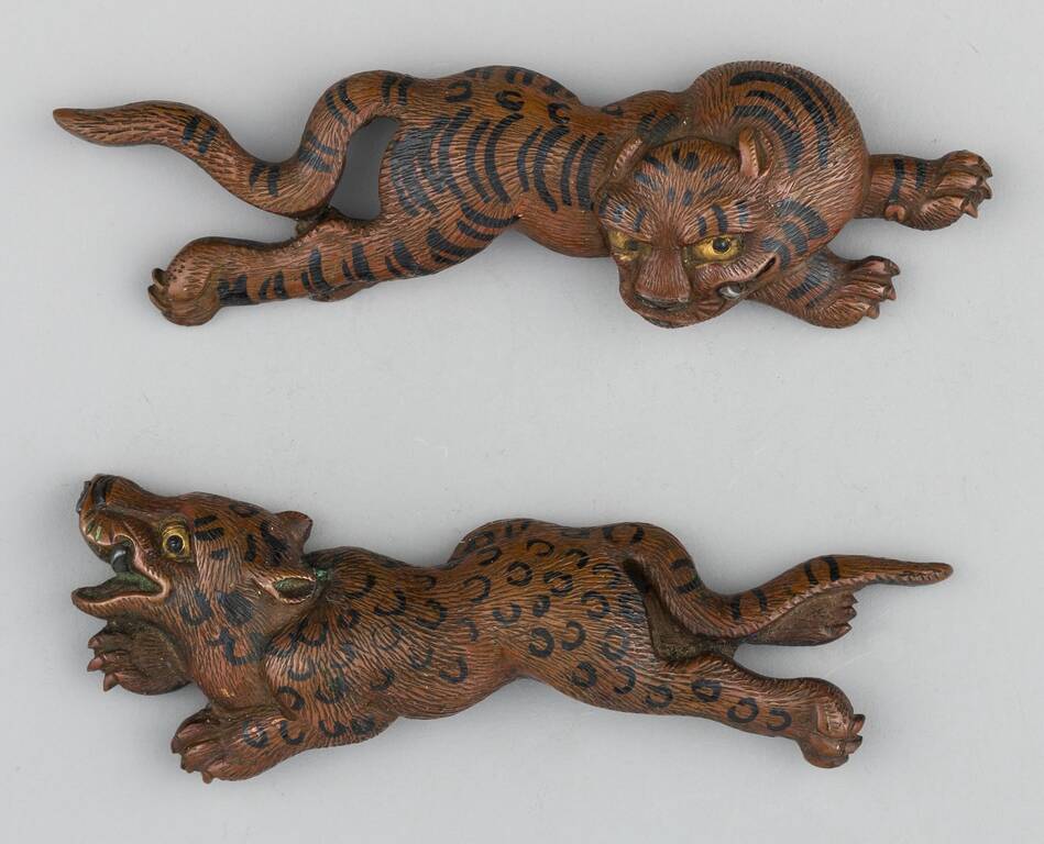 Менукі у вигляді тигрів. Сякудо (сплав міді та золота), золото, срібло, мідь. Японія, XIX століття