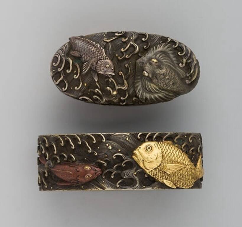 Фучігашира із зображенням риб. Мідно-срібний сплав (сібуічі), золото. Японія, бл. 1615–1868 рр.
