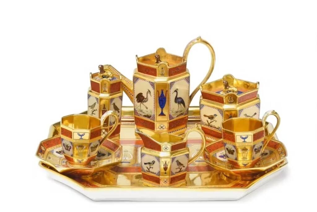Рідкісний кавовий сервіз із мозаїкою та золотим розписом. Фабрика KPM, бл. 1815 року