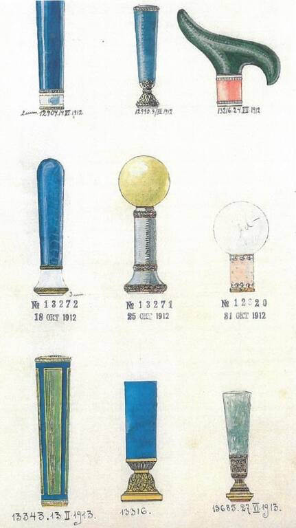 Малюнок з різними варіантами рукояток тростин із книжок Генріха Вігстрема