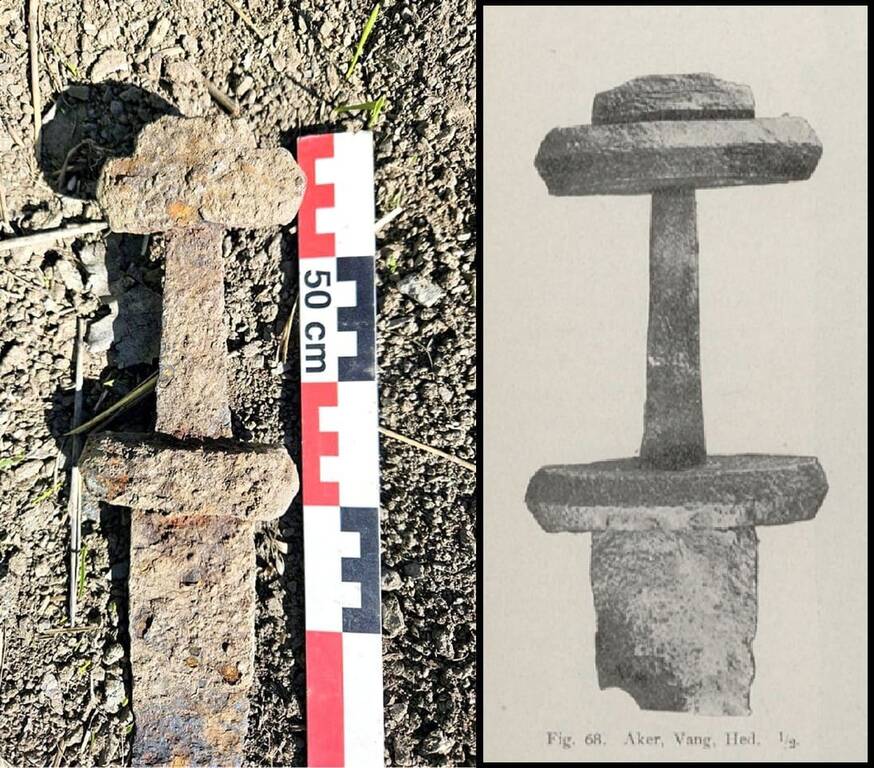 Порівняння руків&rsquo;я меча Браннбу з ілюстрацією з &laquo;De Norske Vikingesverd&raquo; (1919) Яна Петерсена