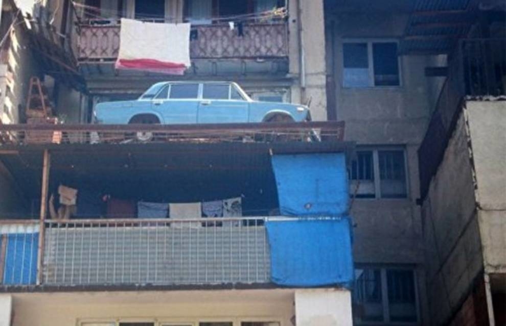 This car has stood on the balcony in Tbilisi for over 27 years