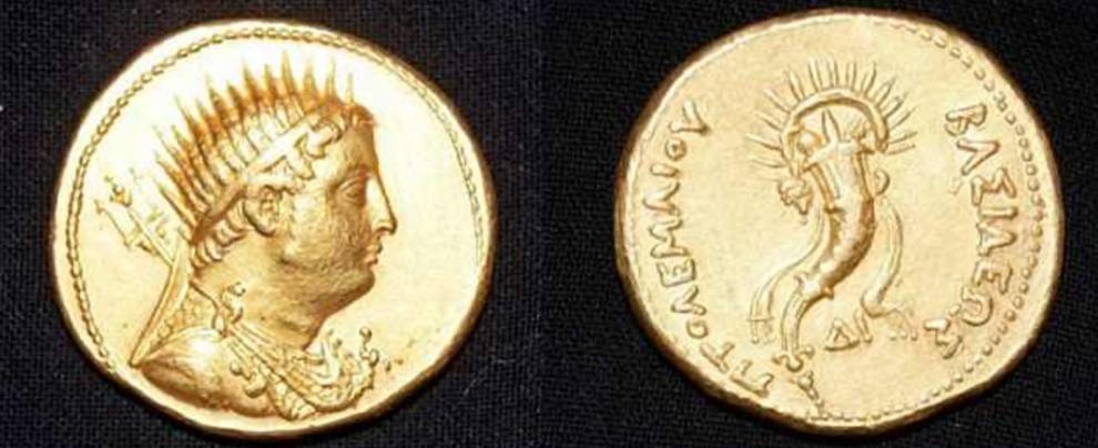 Where was found the gold coin with the profile of Ptolemy III?