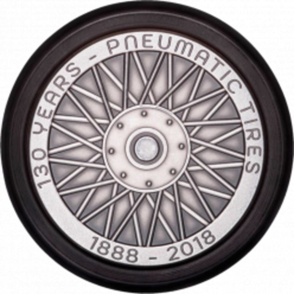 In France, released a souvenir coin in the shape of a wheel with a real rubber tire