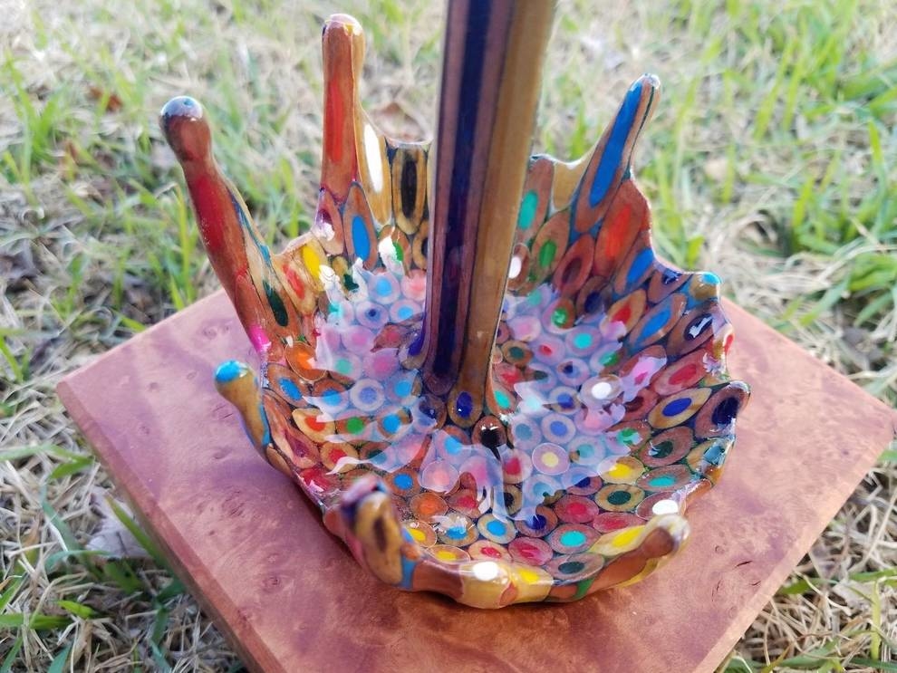 Rainbow fountain from old color pencils