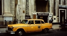 Business card of New York: yellow taxi in pictures of the 80's