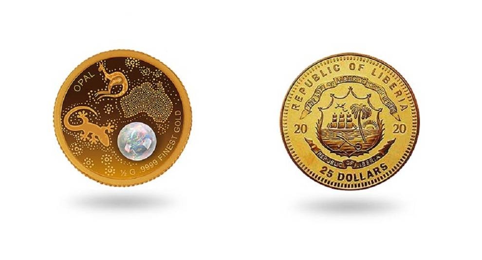 Liberia introduced a coin with an opal insert