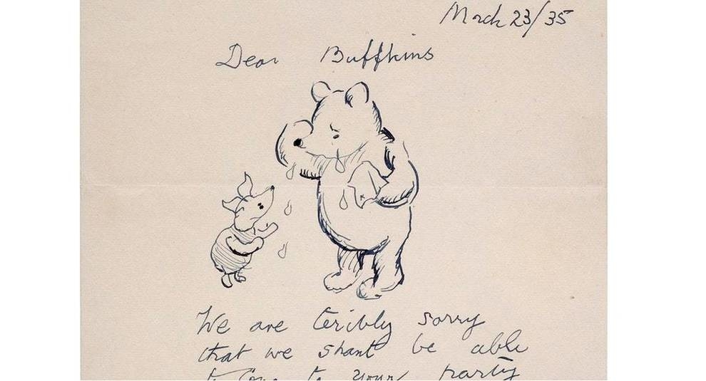 A letter of apology from Winnie-the-Pooh will be put up for auction in England