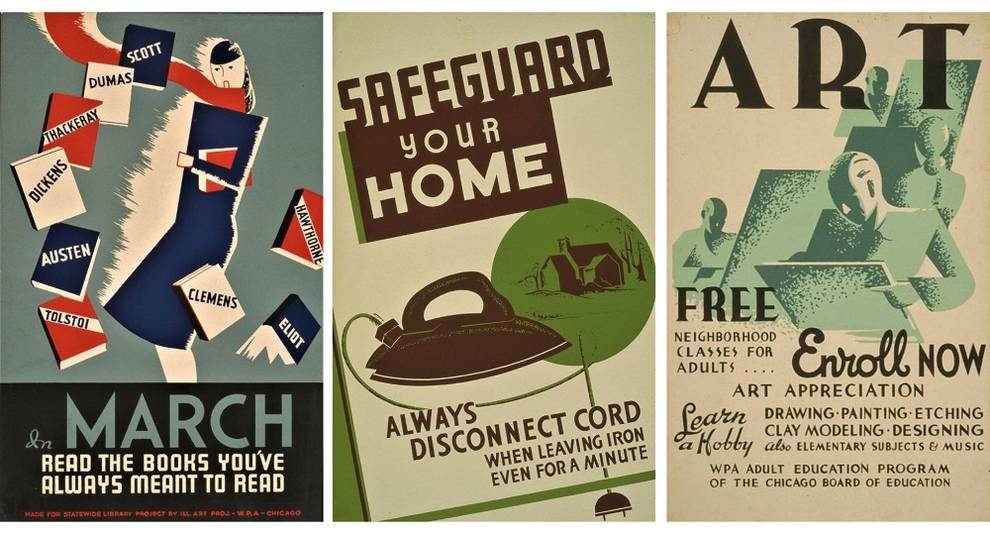 Плакаты WPA времен Великой депрессии и Второй мировой войны