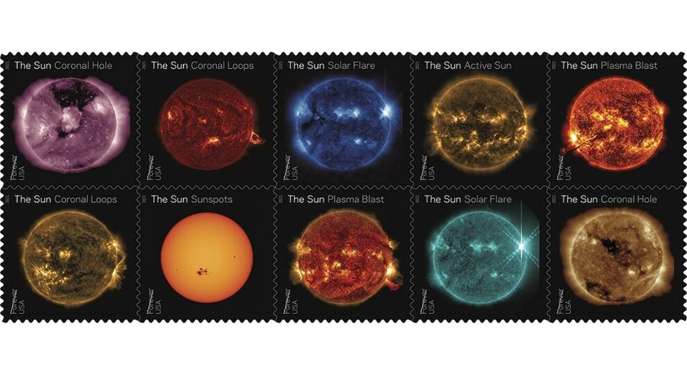 The US Postal Service showed the Sun's many faces by issuing 10 stamps