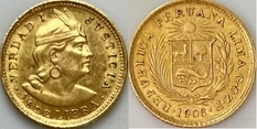 Gold coin from the mines of the lost Inca empire