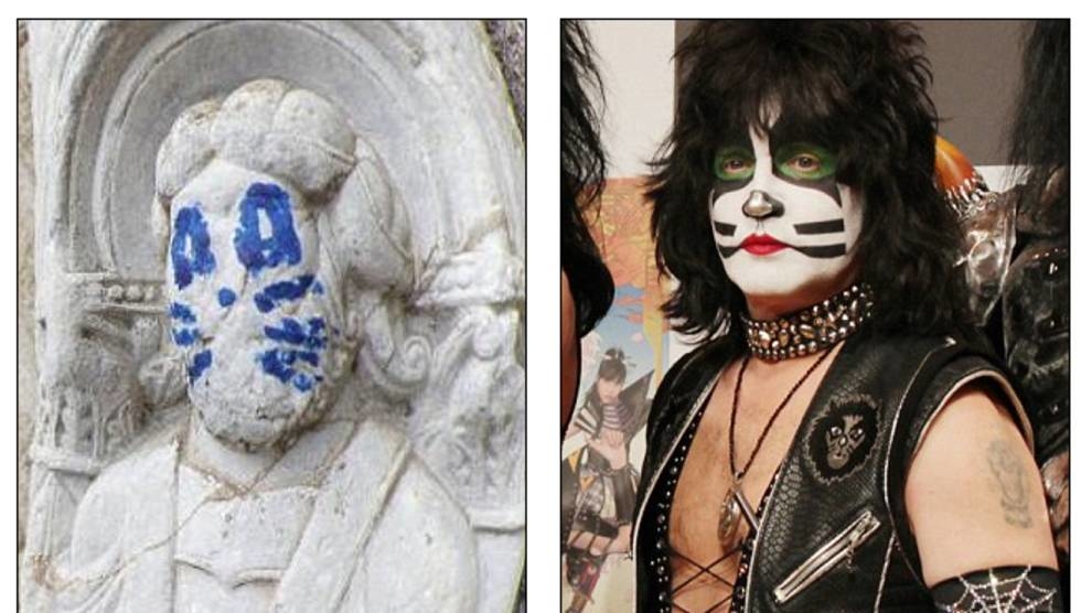 Monument to vandalism: in Spain, KISS fans painted an ancient statue