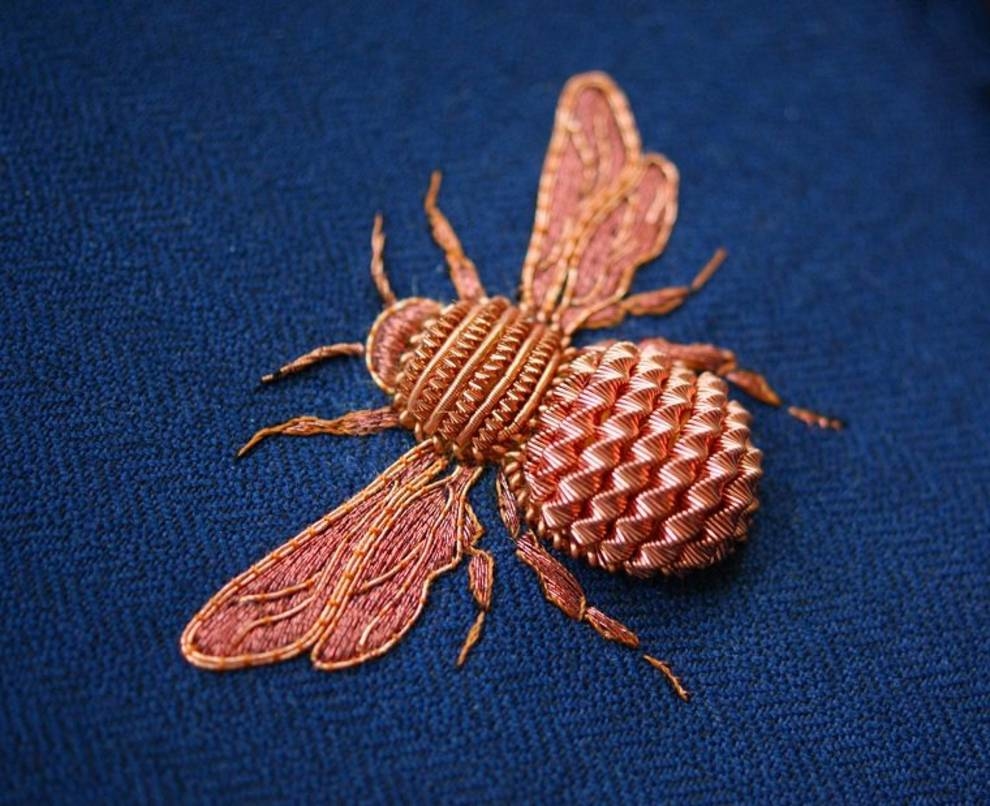 Copper bees and golden lions - “metal” embroidery of a needlewoman from London