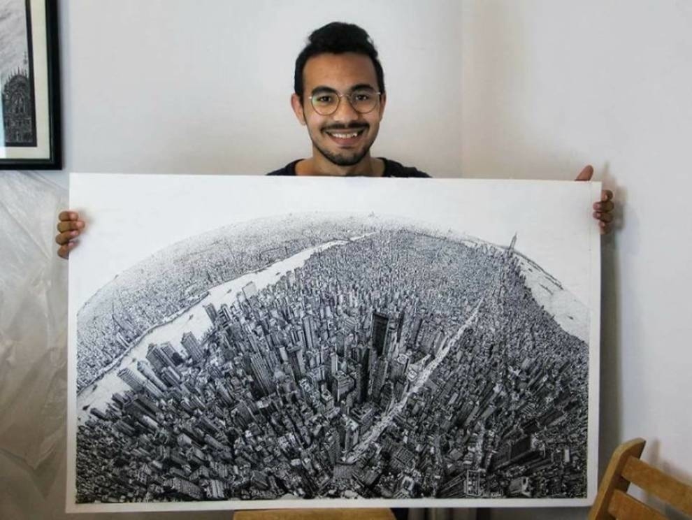 A student from Egypt painted New York on a piece of paper with a black pen (PHOTO)