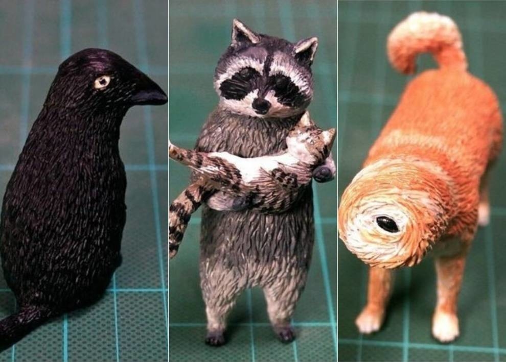 Повторити інтернет-мем: японський художник за допомогою саморобних скульптур дублює тварин з мережі (Фото)