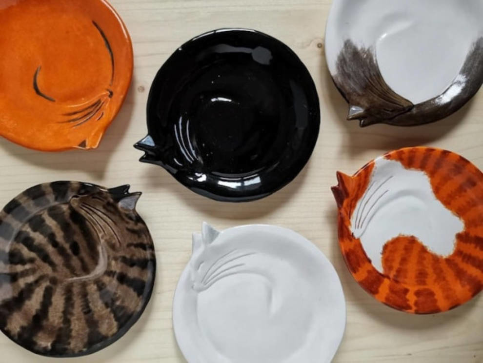 Russian woman creates decorative plates in the form of curled up cats (Photo)