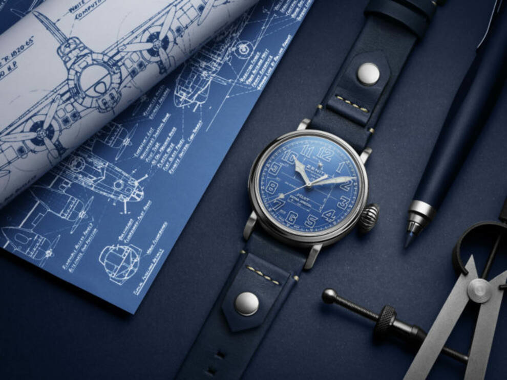 Zegarek Zenith Pilot Type 20 Blueprint inspirowany pierwszymi rysunkami samolotów - projektantami