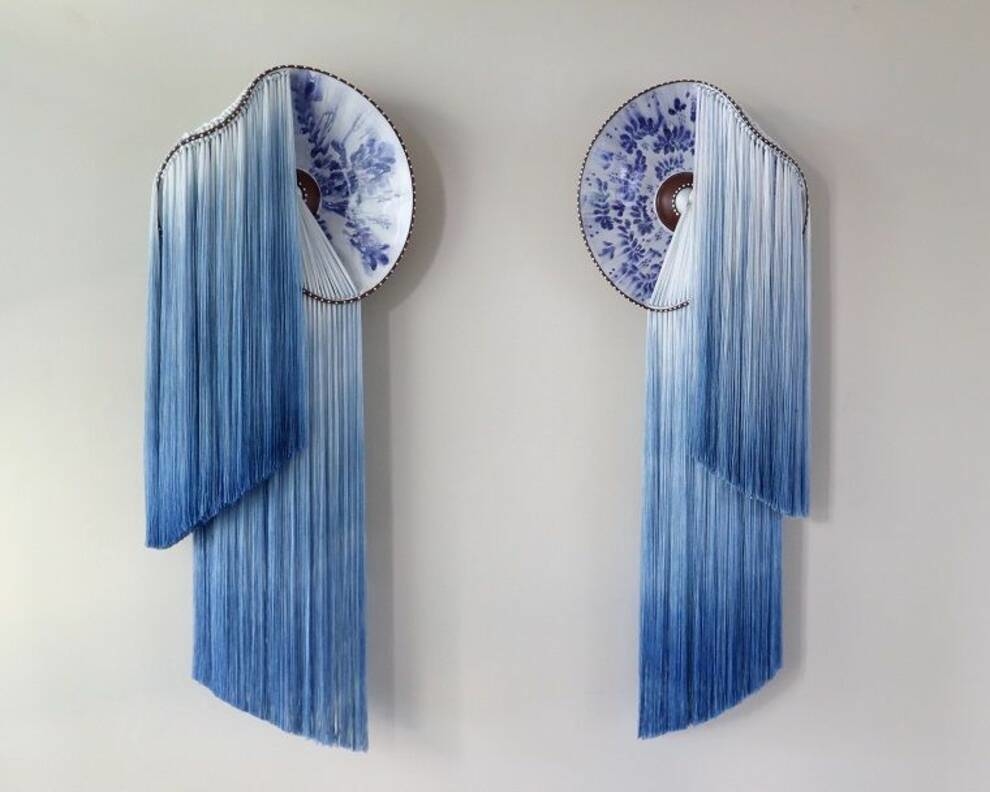 American woman combines textiles and ceramics in her works
