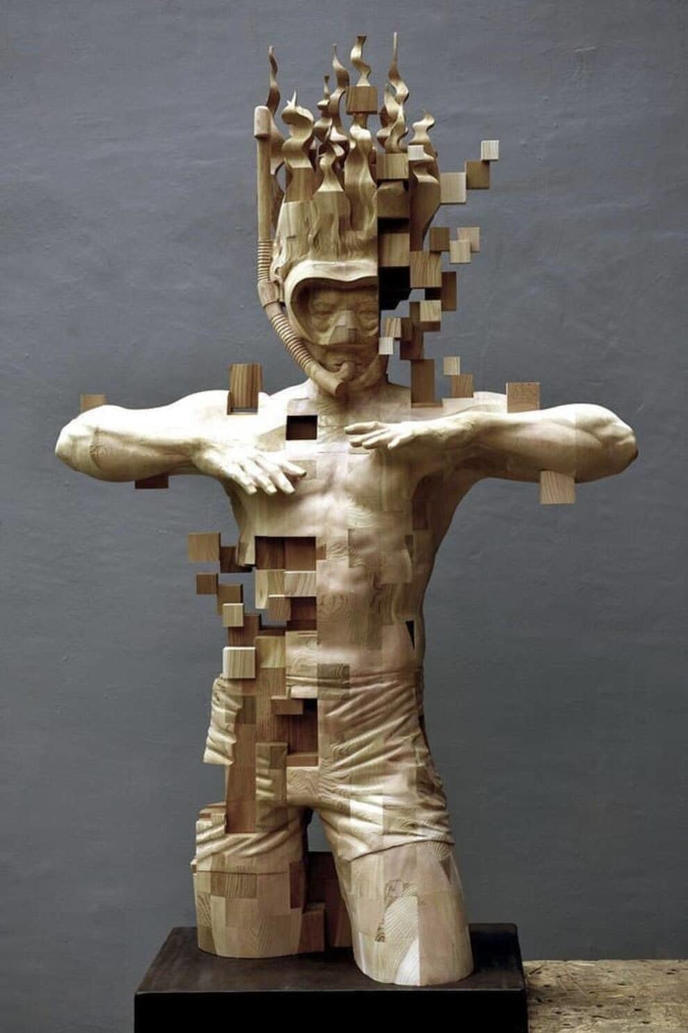 Пиксели как искусство: резчик по дереву из Тайвани использует необычную технику создания скульптур