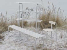 Aluminum shelves and chair from Tao & Jin