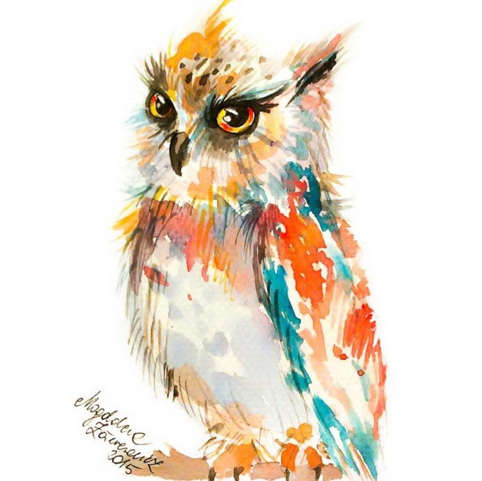 Owls watercolor by Magdalena Zolnierowicz