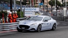 Electric Aston Martin drove on the highway in Monaco