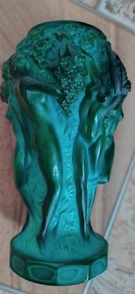 Vtg Bohemian Czechoslovakia Desna Art Glass Vase Semi Nude Nymphs Ladies Grape