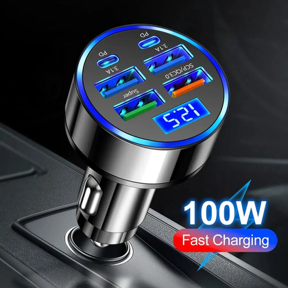 Автомобильное зарядное устройство PD+QC3.0 100 Вт 3А + 6 портов