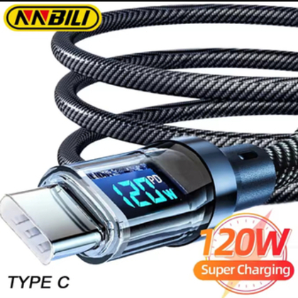 120 Вт, 6 A, USB-кабель типу C, 2м. швидка зарядка, з дисплеєм для Xiaomi Samsung Huawei
