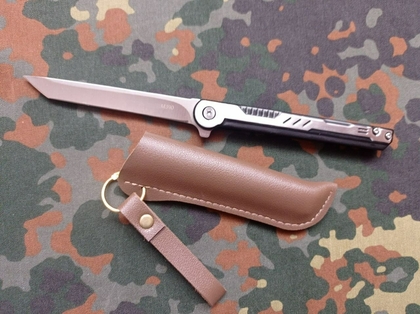 Складний викидний ніж M390 Flipper Tanto Сталь 21.5см + чехол екошкіра